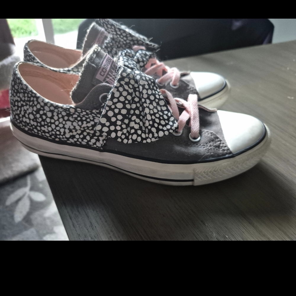 Converse Black and White Polka Dot Bow Sneakers with Pink Laces